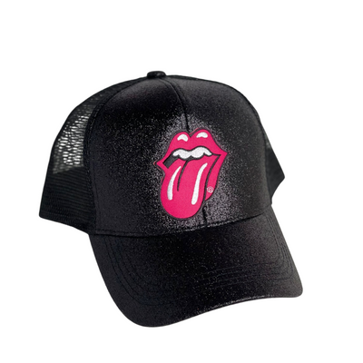 Stones Pink Lips Black Trucker Hat